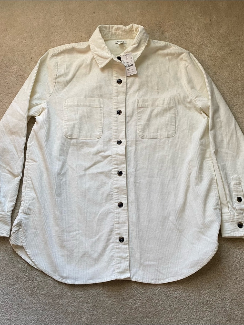 J Crew Corduroy Jacket Women Small Oversized Creamy Ivory Button Up Barn Shacket